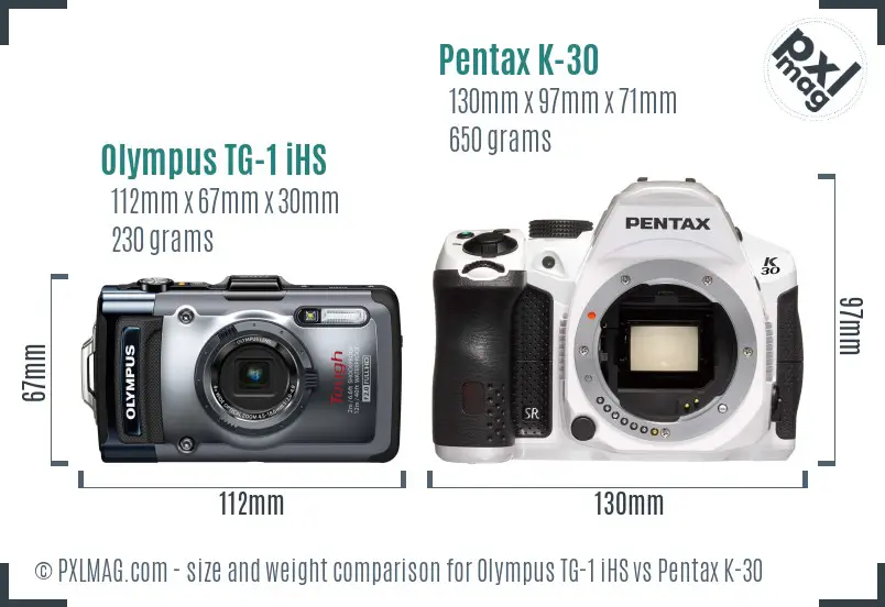 Olympus TG-1 iHS vs Pentax K-30 size comparison