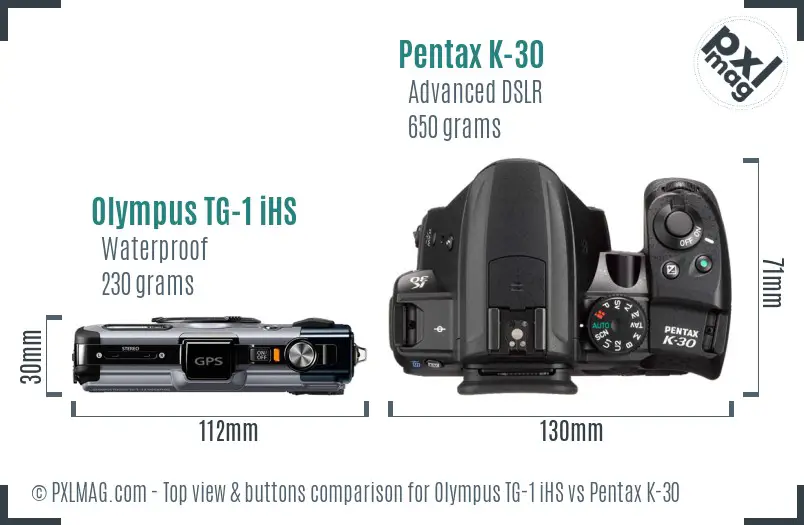 Olympus TG-1 iHS vs Pentax K-30 top view buttons comparison