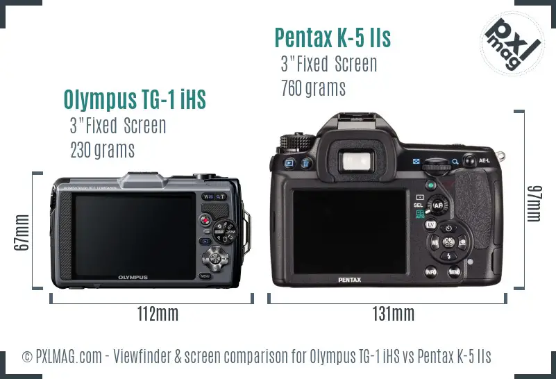 Olympus TG-1 iHS vs Pentax K-5 IIs Screen and Viewfinder comparison