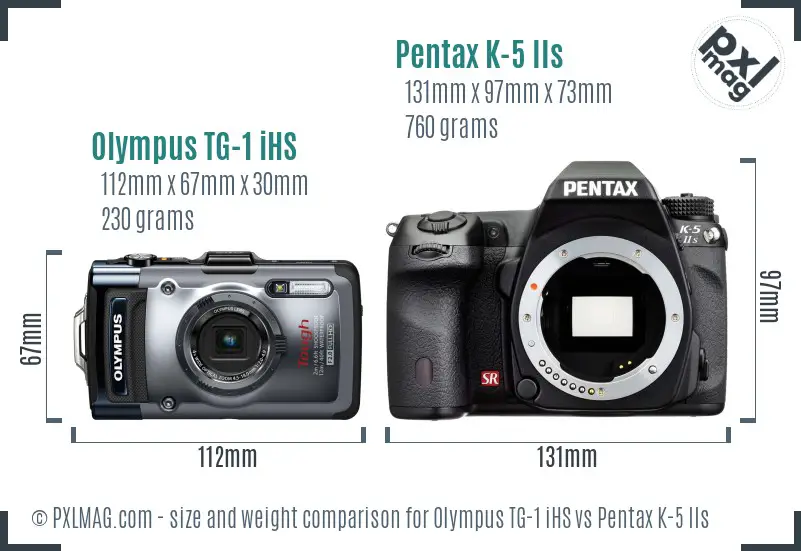 Olympus TG-1 iHS vs Pentax K-5 IIs size comparison