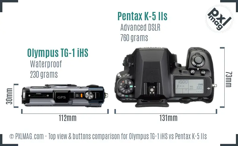 Olympus TG-1 iHS vs Pentax K-5 IIs top view buttons comparison