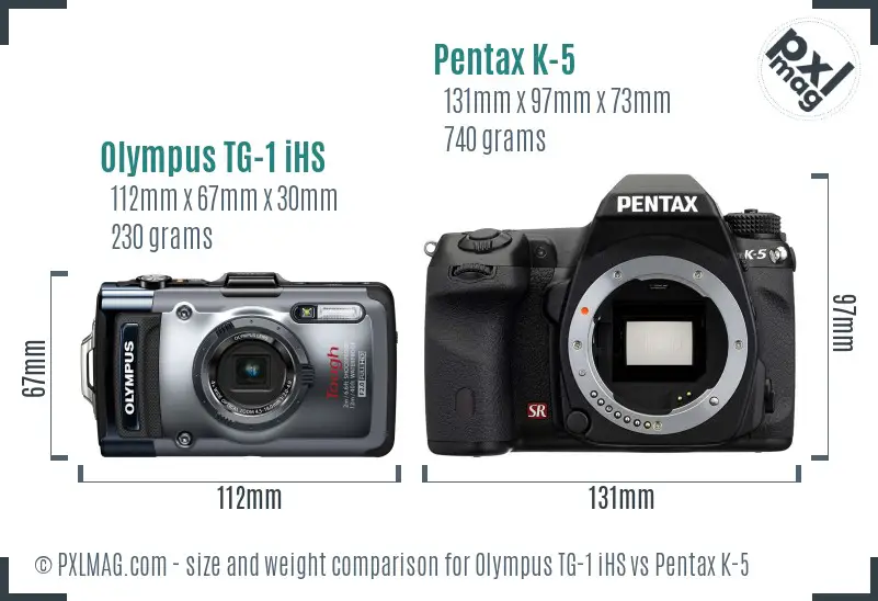 Olympus TG-1 iHS vs Pentax K-5 size comparison