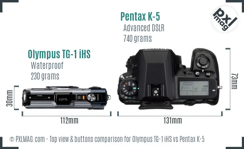 Olympus TG-1 iHS vs Pentax K-5 top view buttons comparison