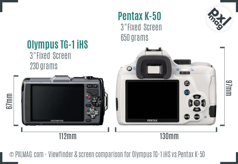 Olympus TG-1 iHS vs Pentax K-50 Screen and Viewfinder comparison