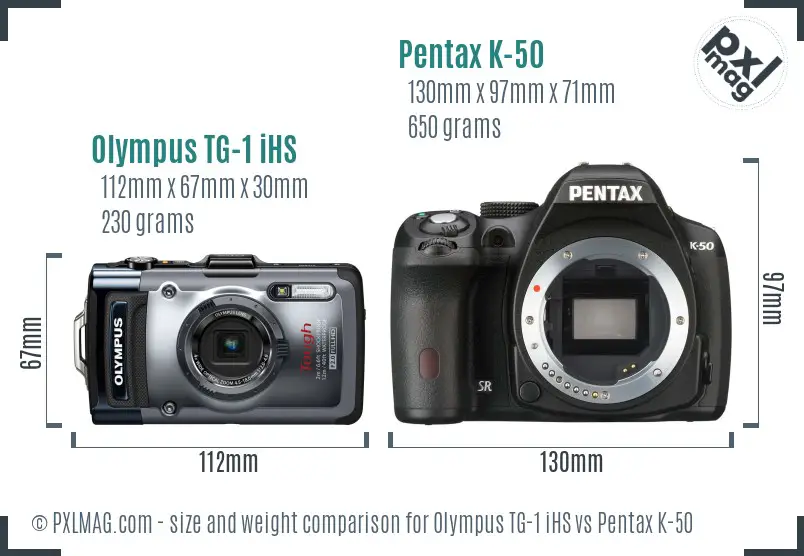 Olympus TG-1 iHS vs Pentax K-50 size comparison