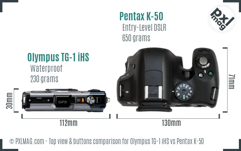 Olympus TG-1 iHS vs Pentax K-50 top view buttons comparison