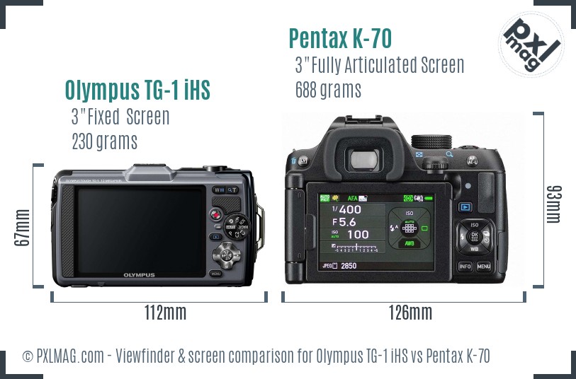 Olympus TG-1 iHS vs Pentax K-70 Screen and Viewfinder comparison