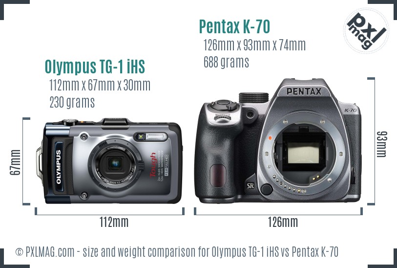 Olympus TG-1 iHS vs Pentax K-70 size comparison