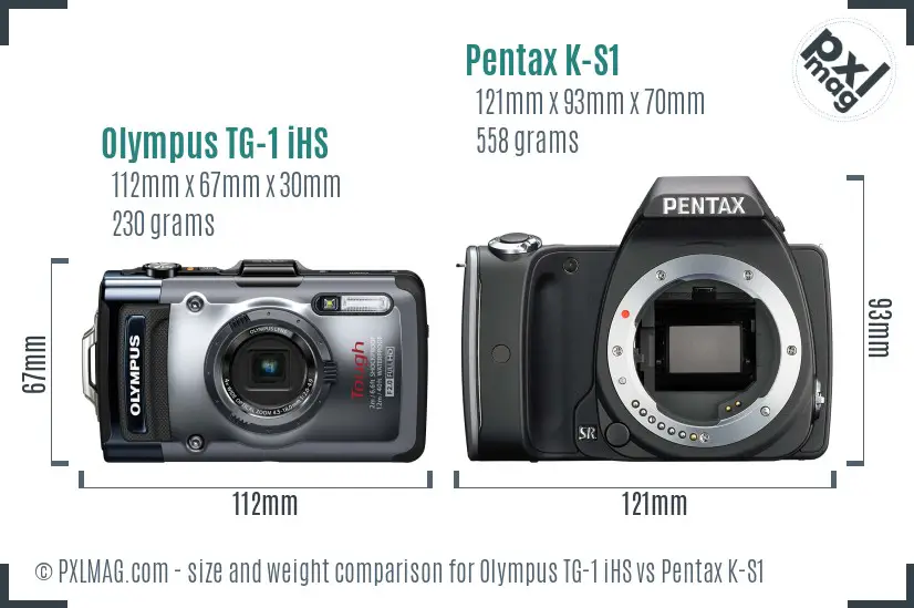 Olympus TG-1 iHS vs Pentax K-S1 size comparison