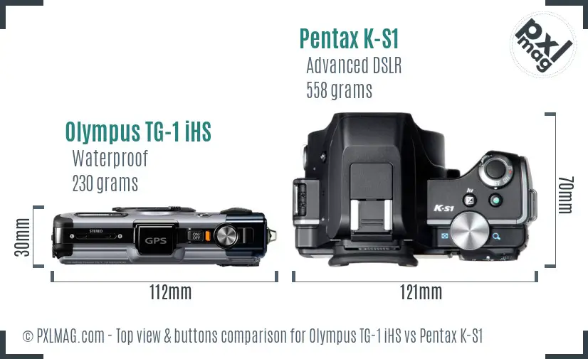 Olympus TG-1 iHS vs Pentax K-S1 top view buttons comparison