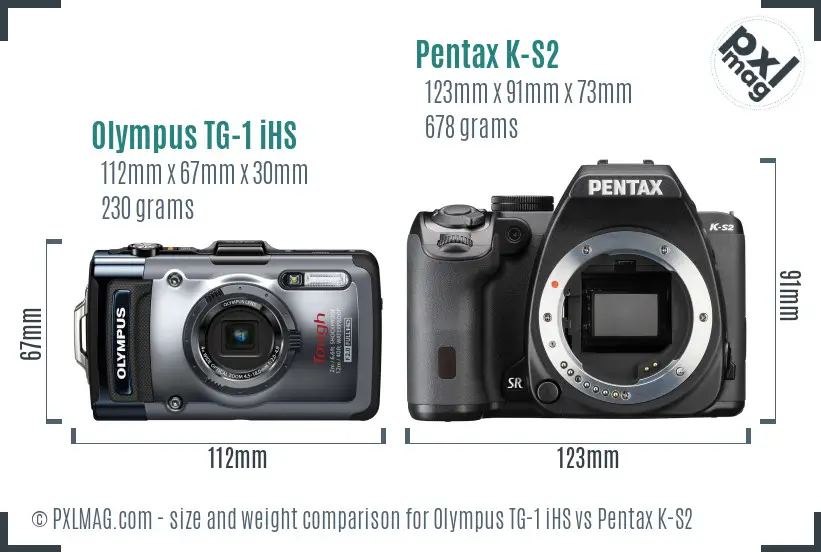 Olympus TG-1 iHS vs Pentax K-S2 size comparison