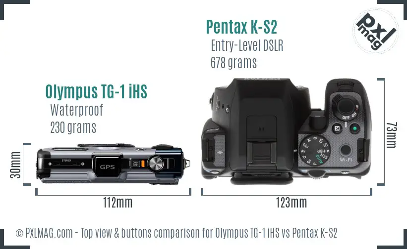 Olympus TG-1 iHS vs Pentax K-S2 top view buttons comparison