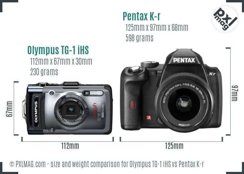 Olympus TG-1 iHS vs Pentax K-r size comparison