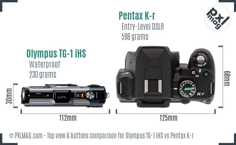 Olympus TG-1 iHS vs Pentax K-r top view buttons comparison