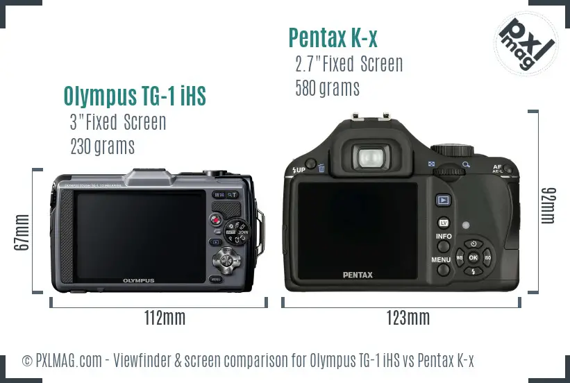 Olympus TG-1 iHS vs Pentax K-x Screen and Viewfinder comparison