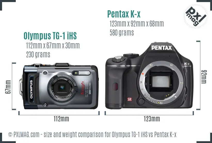 Olympus TG-1 iHS vs Pentax K-x size comparison