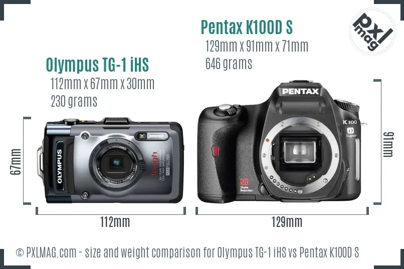 Olympus TG-1 iHS vs Pentax K100D S size comparison