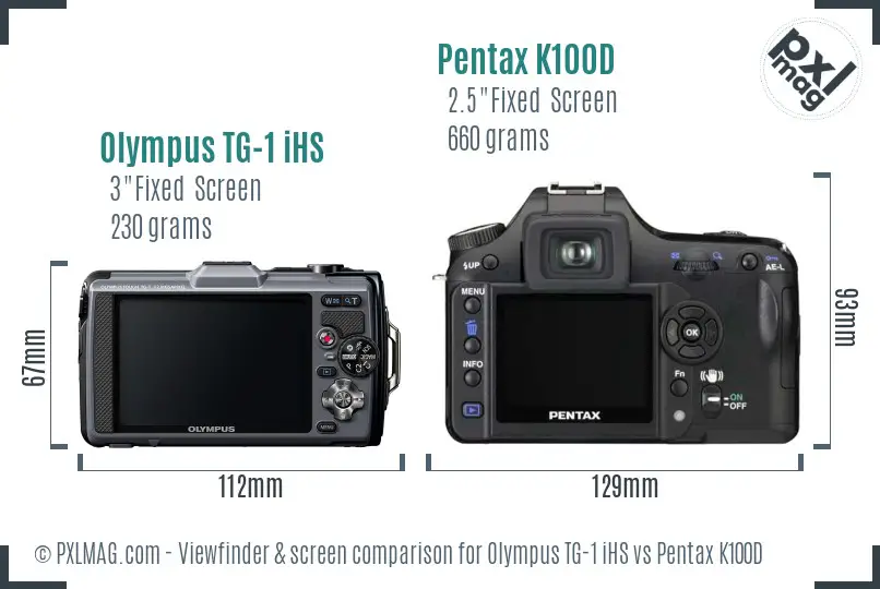 Olympus TG-1 iHS vs Pentax K100D Screen and Viewfinder comparison