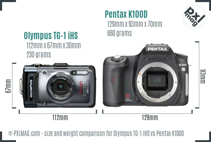 Olympus TG-1 iHS vs Pentax K100D size comparison