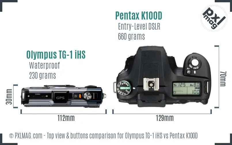 Olympus TG-1 iHS vs Pentax K100D top view buttons comparison