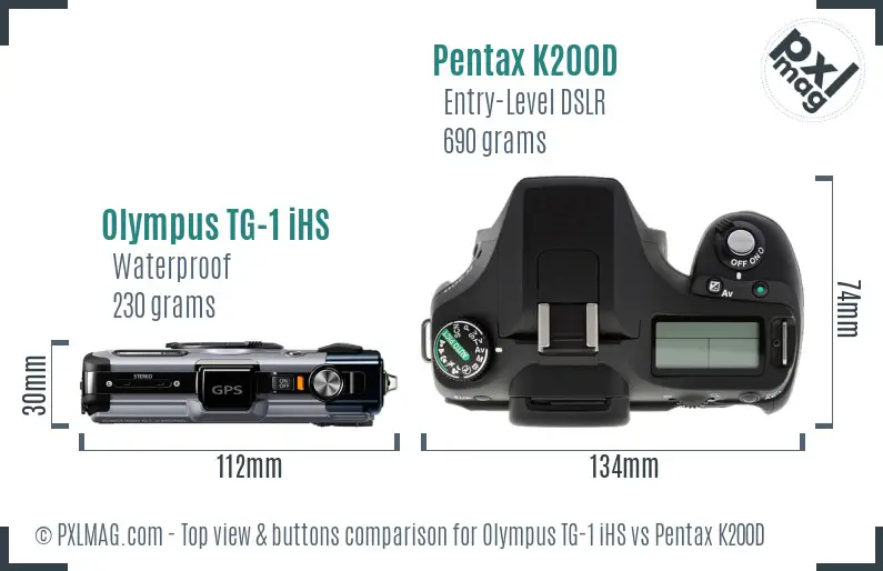 Olympus TG-1 iHS vs Pentax K200D top view buttons comparison