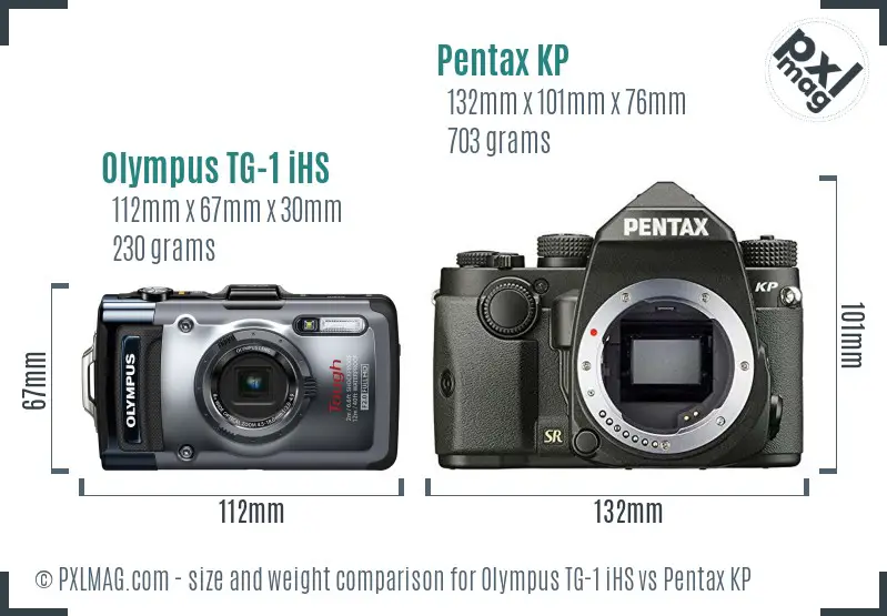 Olympus TG-1 iHS vs Pentax KP size comparison