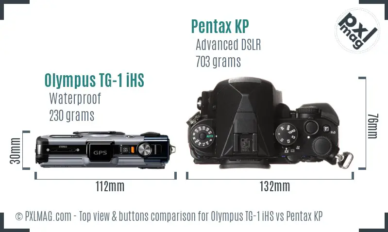 Olympus TG-1 iHS vs Pentax KP top view buttons comparison