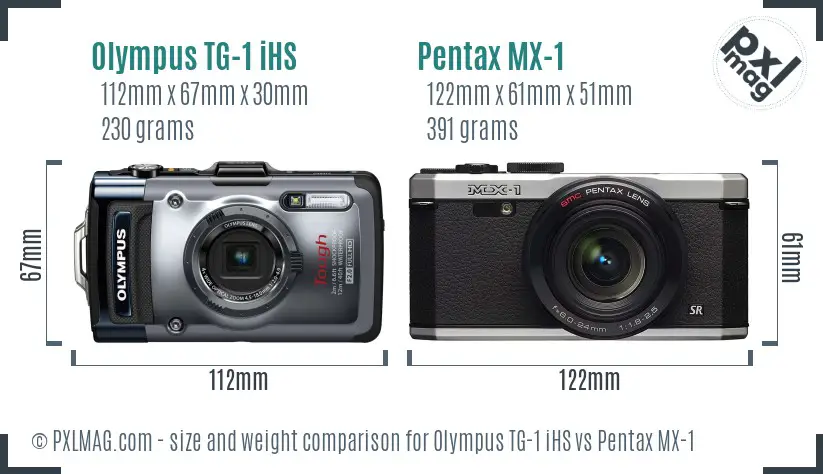 Olympus TG-1 iHS vs Pentax MX-1 size comparison