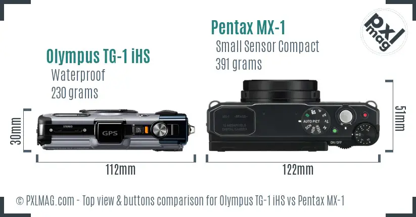 Olympus TG-1 iHS vs Pentax MX-1 top view buttons comparison