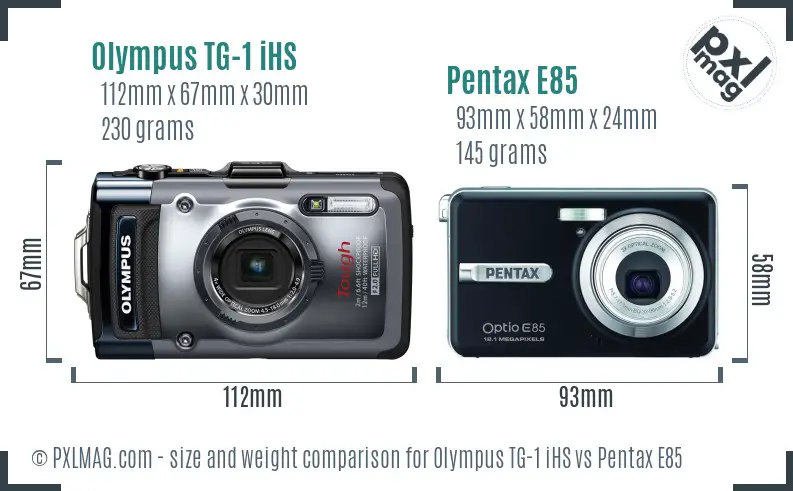 Olympus TG-1 iHS vs Pentax E85 size comparison