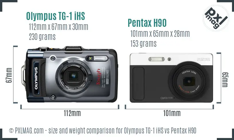 Olympus TG-1 iHS vs Pentax H90 size comparison