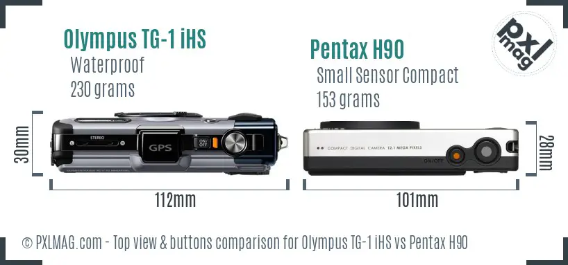 Olympus TG-1 iHS vs Pentax H90 top view buttons comparison