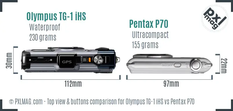 Olympus TG-1 iHS vs Pentax P70 top view buttons comparison