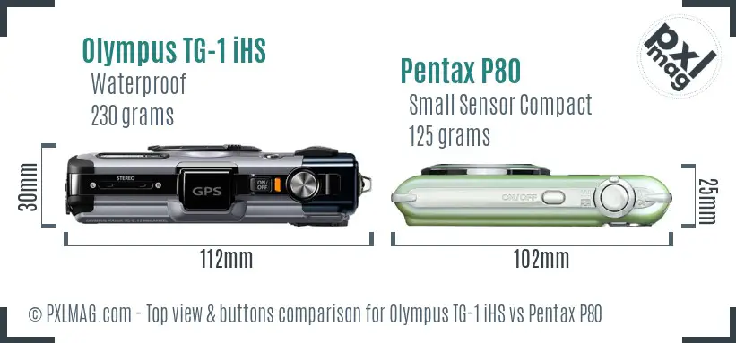 Olympus TG-1 iHS vs Pentax P80 top view buttons comparison