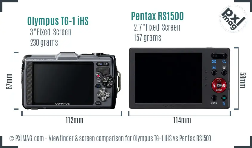 Olympus TG-1 iHS vs Pentax RS1500 Screen and Viewfinder comparison