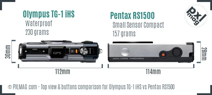 Olympus TG-1 iHS vs Pentax RS1500 top view buttons comparison