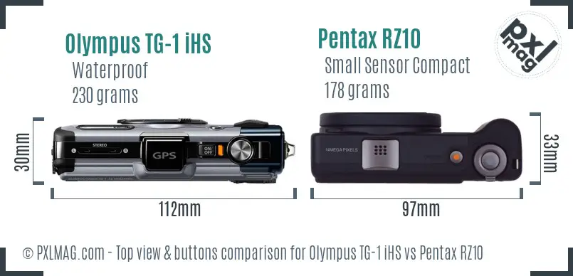 Olympus TG-1 iHS vs Pentax RZ10 top view buttons comparison