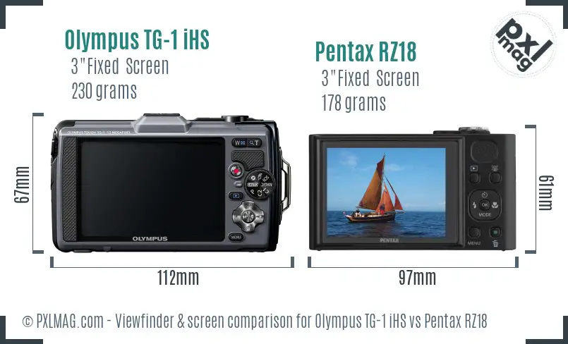 Olympus TG-1 iHS vs Pentax RZ18 Screen and Viewfinder comparison