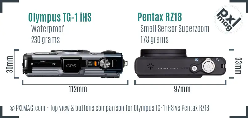 Olympus TG-1 iHS vs Pentax RZ18 top view buttons comparison
