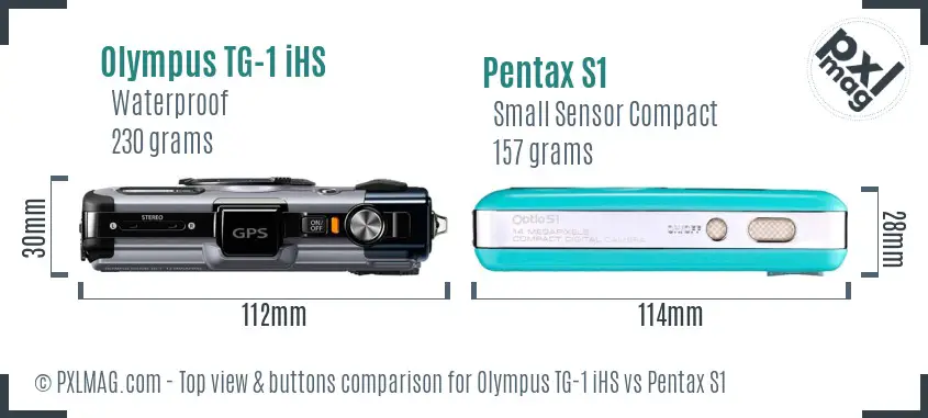 Olympus TG-1 iHS vs Pentax S1 top view buttons comparison