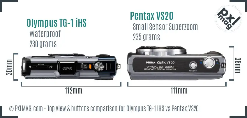 Olympus TG-1 iHS vs Pentax VS20 top view buttons comparison