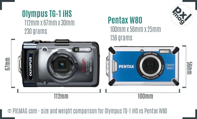 Olympus TG-1 iHS vs Pentax W80 size comparison