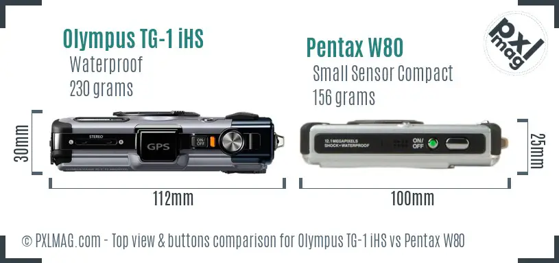 Olympus TG-1 iHS vs Pentax W80 top view buttons comparison