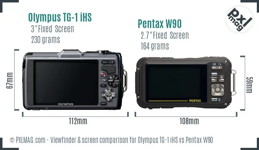 Olympus TG-1 iHS vs Pentax W90 Screen and Viewfinder comparison