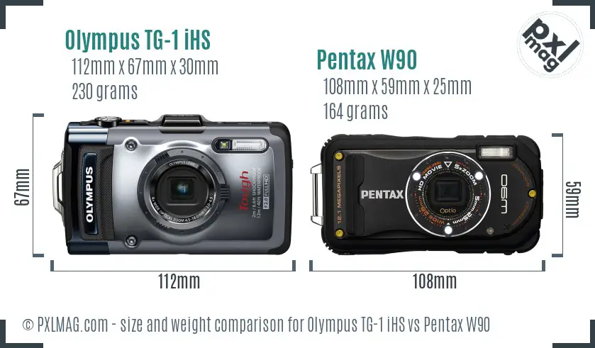 Olympus TG-1 iHS vs Pentax W90 size comparison