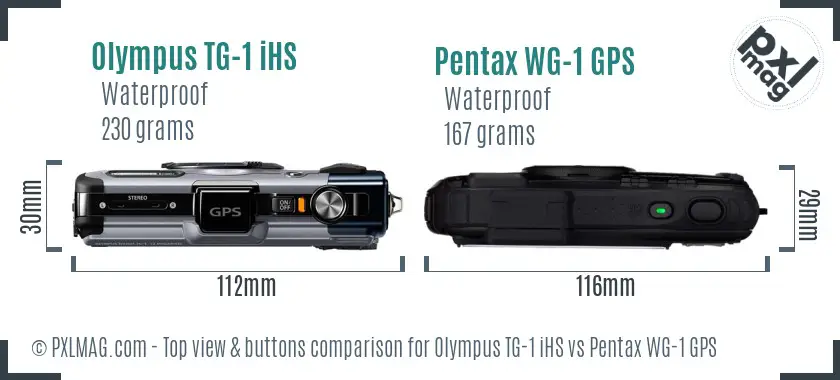 Olympus TG-1 iHS vs Pentax WG-1 GPS top view buttons comparison