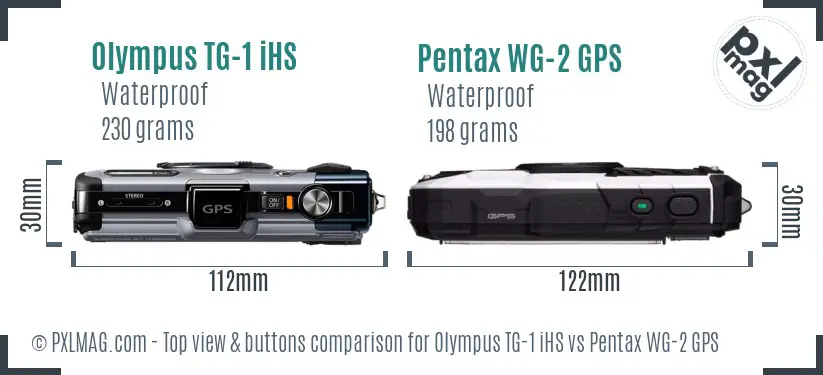 Olympus TG-1 iHS vs Pentax WG-2 GPS top view buttons comparison