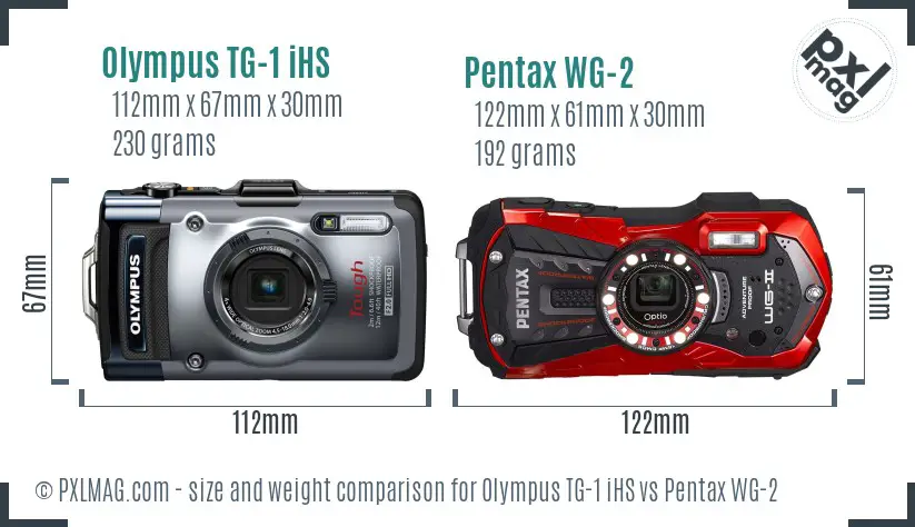 Olympus TG-1 iHS vs Pentax WG-2 size comparison
