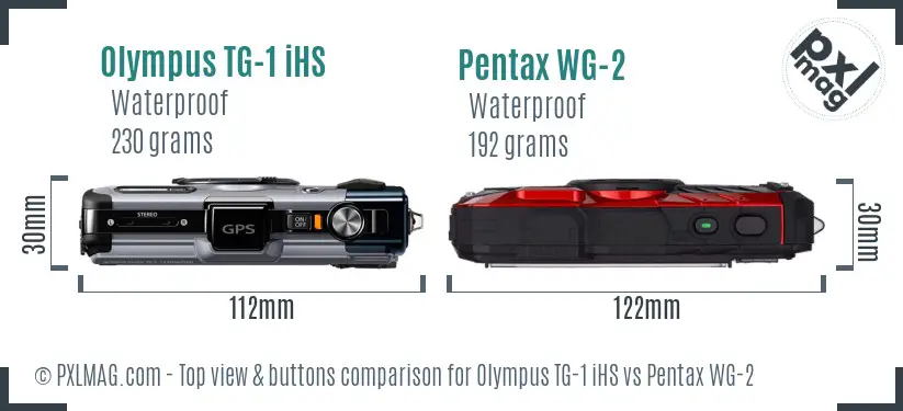 Olympus TG-1 iHS vs Pentax WG-2 top view buttons comparison