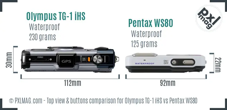 Olympus TG-1 iHS vs Pentax WS80 top view buttons comparison